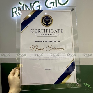 KHUNG BẰNG KHEN A3 treo tường HOẶC để bàn chân inox MICA ACRYLIC trong suốt đẹp sang trọng