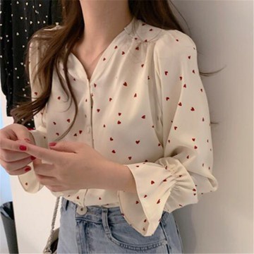 Áo Sơ Mi Nữ Dài Tay Cổ Chữ V Form Rộng Thời Trang Hàn