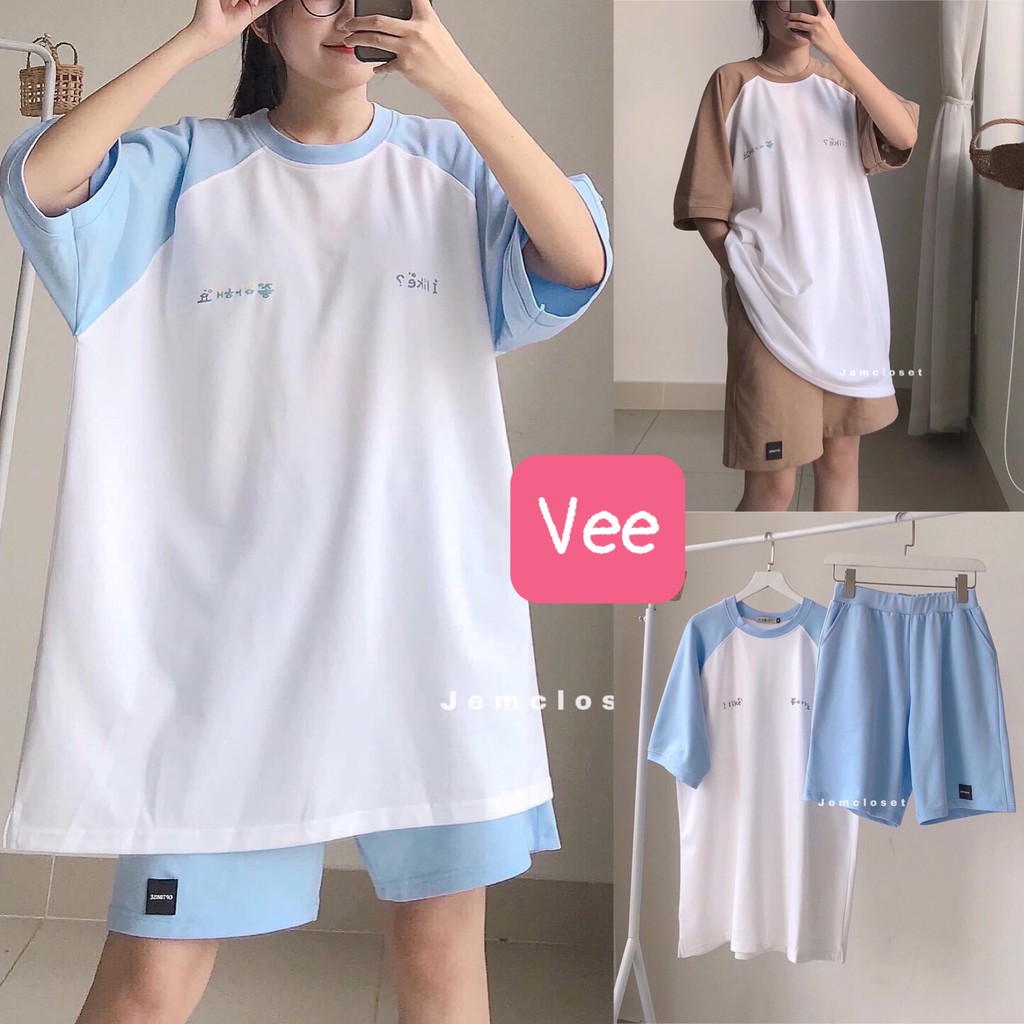 Bộ hè nữ form rộng unisex họa tiết chữ hàn quốc trẻ trung cá tính/ Áo thun tay lỡ phối quần đùi lưng thun ống rộng