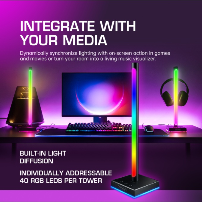 Giá Treo Tai Nghe Piifoxer 2 Tích Hợp Led RGB Chỉnh Màu Qua App Điện Thoại Bao Gồm 2 Cột Đèn Trang Trí