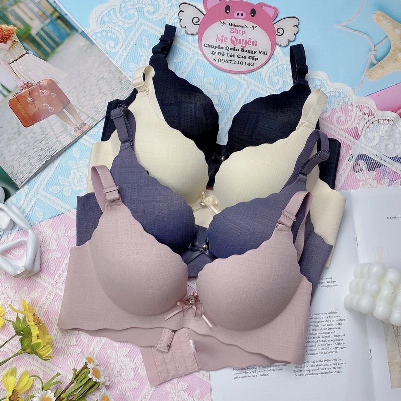 Áo lót, áo ngực su non đính nơ cao cấp, quả vát nâng ngực tròn đầy, chất liệu su mềm mại