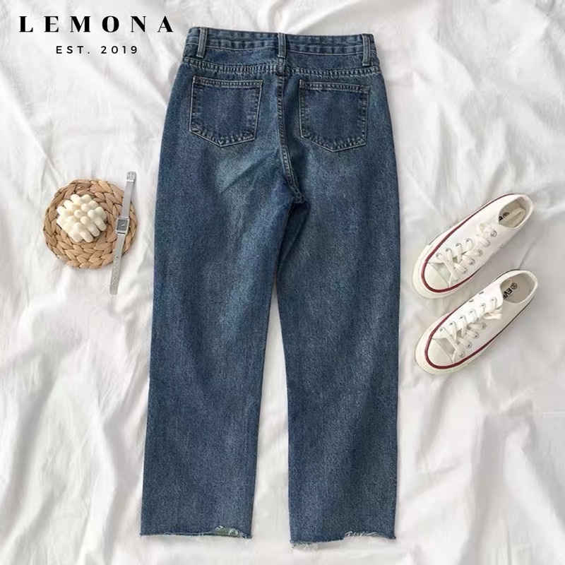 6966 | Quần Jeans Suông Vừa Rách Gấu Basic Ulzzang Hàn Quốc