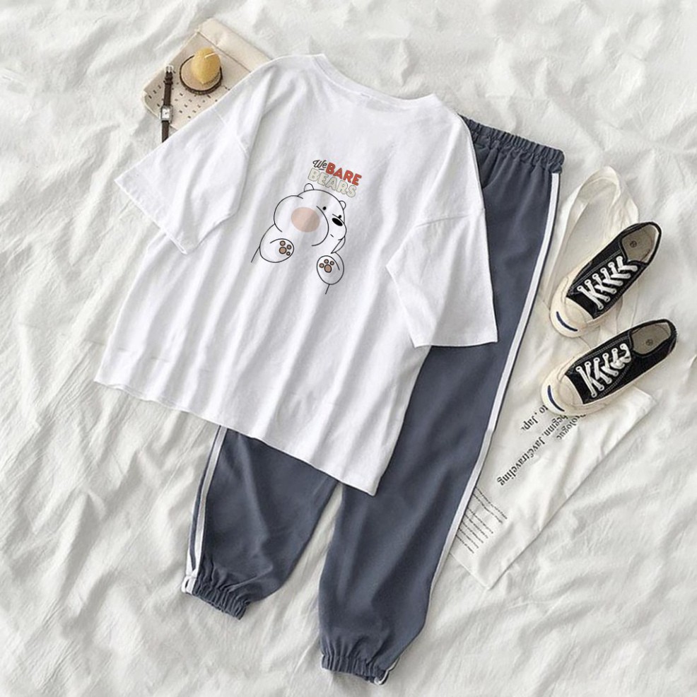 Bộ Jogger Line Phối Thun Unisex We Bare Bears Gấu Trắng S40