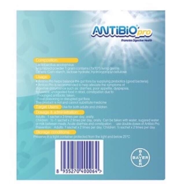 Men vi sinh Antibio Pro 1g (Hàn Quốc)(hàng chính hãng Bayer nhập khẩu)(hộp 100gói)