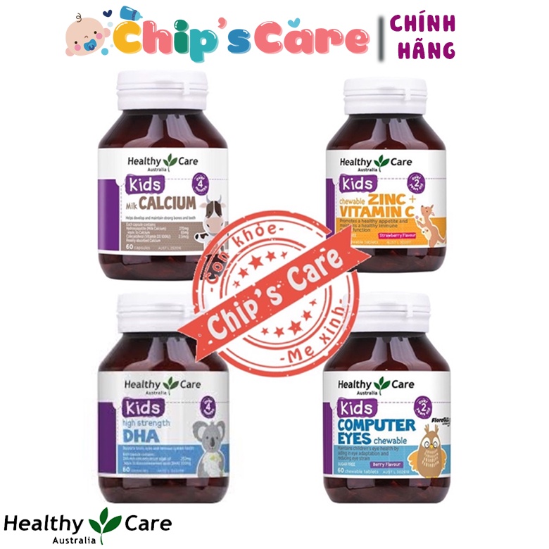 Healthy care bổ sung vtm cho bé (Canxi calcium sữa; DHA; bổ mắt Computer eyes; kẹo Zinc vtm C)