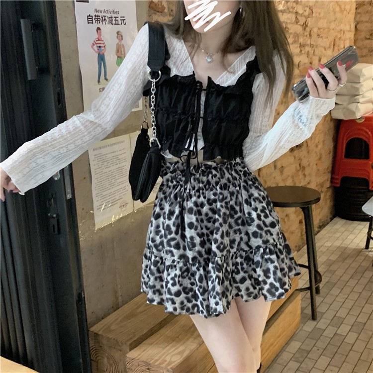 Bộ Áo Ren Dài Tay Áo Hai Dây Chân Váy Họa Tiết Da Báo Thời Trang （Buy separately） | BigBuy360 - bigbuy360.vn