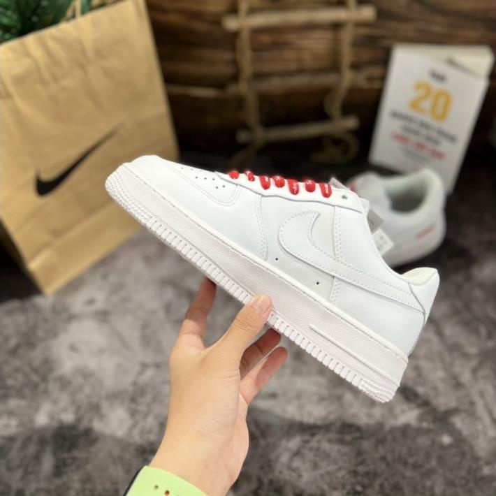 Giày Air_Force 1 Low Trip White Red Supreme/Af1 Full Trắng Dây Đỏ Chuẩn Trung + BOX BẢO VỆ