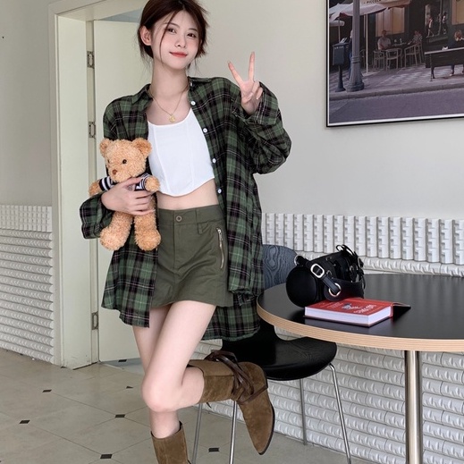 Áo Sơ Mi Tay Dài Họa Tiết Kẻ Sọc Theo Phong Cách Retro Nhật Bản Dễ Phối Đồ