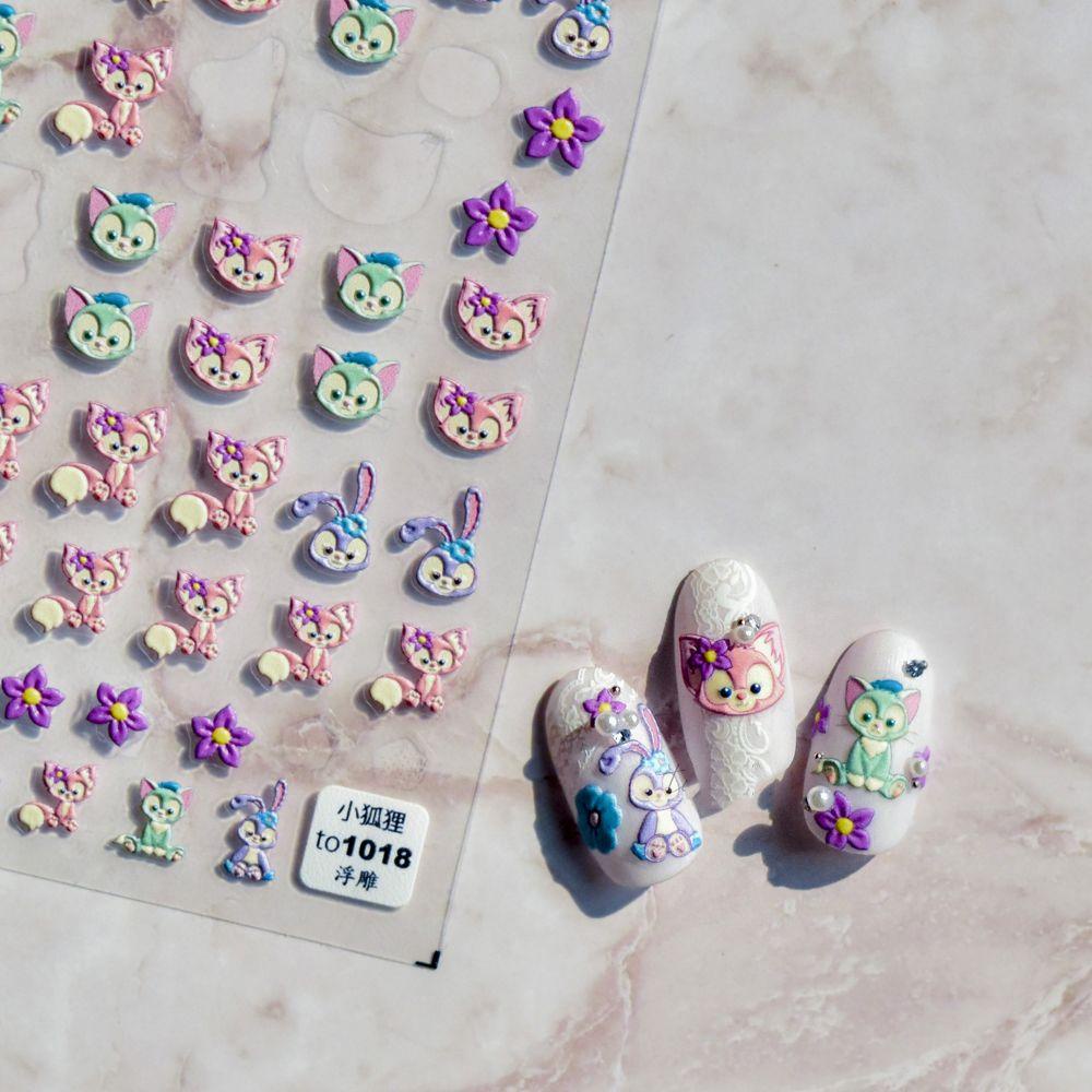 Miếng Dán Móng Tay Tự Dính Mỏng Cứng 5D Khắc Họa Tiết Hoạt Hình Gấu Dâu Tây / Hoa