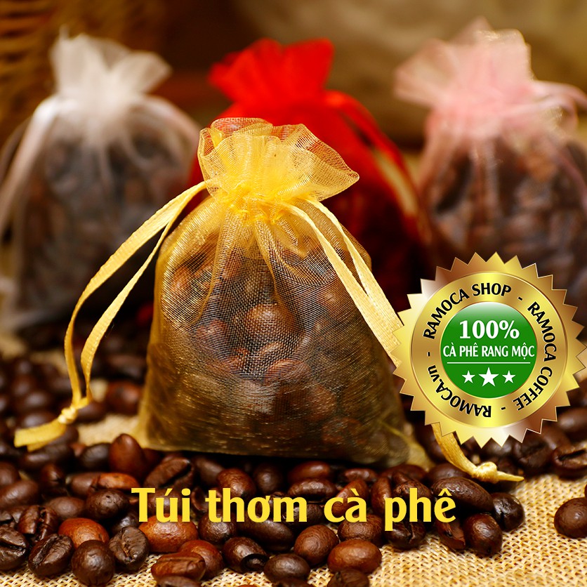 Túi thơm cafe treo xe ô tô || hút ẩm, khử mùi và làm thơm xe || 100% hạt cafe rang mộc II túi vải đay dây rút nhiều màu | BigBuy360 - bigbuy360.vn