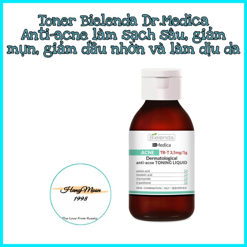 Toner Bielenda Dr.Medica 250ml Anti-acne Dermatological làm sạch sâu, giảm mụn, giảm dầu nhờn và làm dịu da