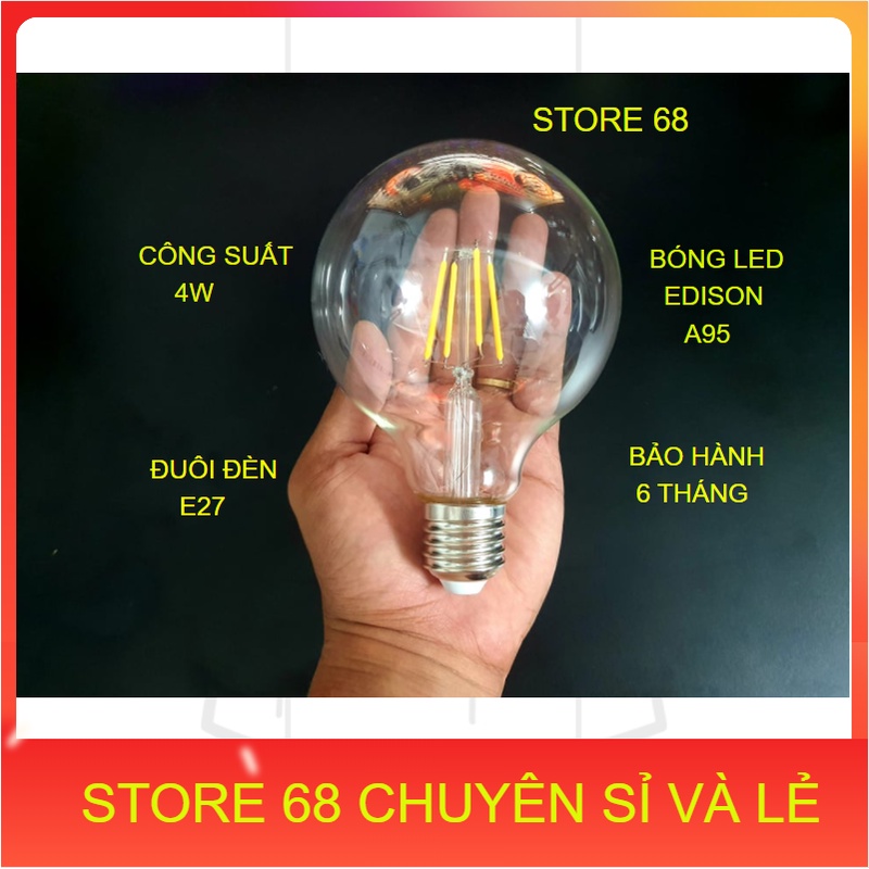 ĐÈN LED EDISON G95 ÁNH SÁNG MÀU VÀNG TRANG TRÍ NỘI THẤT, NHÀ CỬA, TIẾT KIỆM ĐIỆN, 4W