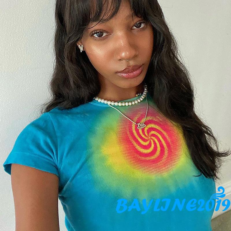 Áo thun lửng ngắn tay in họa tiết thời trang dành cho nữ