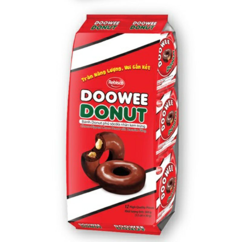 Túi 12 Bánh Doowee donut phủ socola nhân kem đủ vị 30g