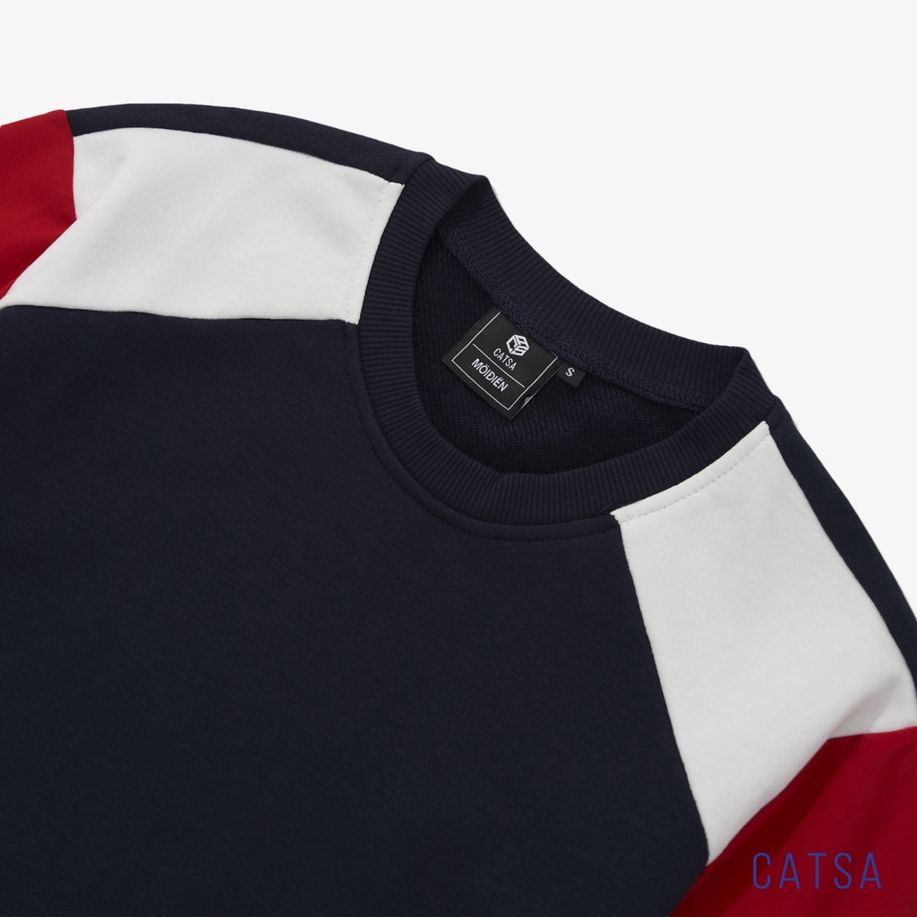 Áo thun nam tay dài phối màu xanh đen đỏ trắng thun Cotton cao cấp, mặc thoải mái CATSA ATL047