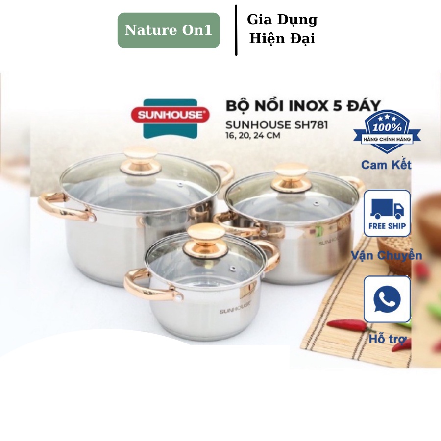 Bộ Nồi 5 Đáy Cao Cấp Sunhouse Dùng Mọi Loại Bếp SH781 - Bộ Nồi Inbox Cao Cấp, Truyền Nhiệt Nhanh, Tỏa Nhiệt Đều