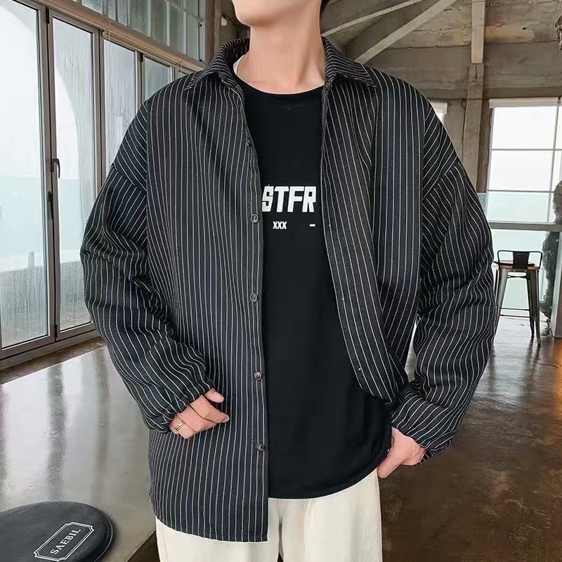 New real shot fashion pinstripe simple design casual long sleeve shirt | BigBuy360 - bigbuy360.vn