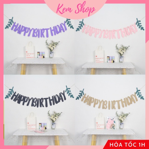 Dây Chữ Happy Biryhday Kèm Lá Vải Nỉ Dạ Phong Cách Hàn Quốc Trang Trí Sinh Nhật - K119