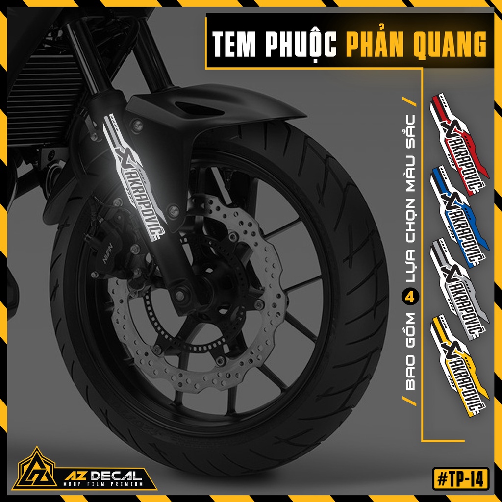 Decal Dán Phuộc Trước Mẫu Akrapovic Nhiều Màu | TP14 | Tem Phuộc Phản Quang Dán Mọi Dòng Xe Máy, Xe Điện