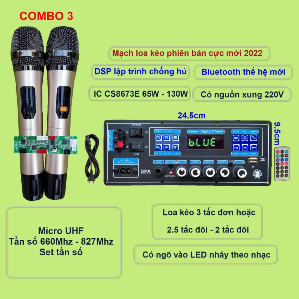 Mạch loa kéo DSP lập trình chống hú IC CS8673E 130W có nguồn xung 220V Bluetooth thế hệ mới kèm micro đôi