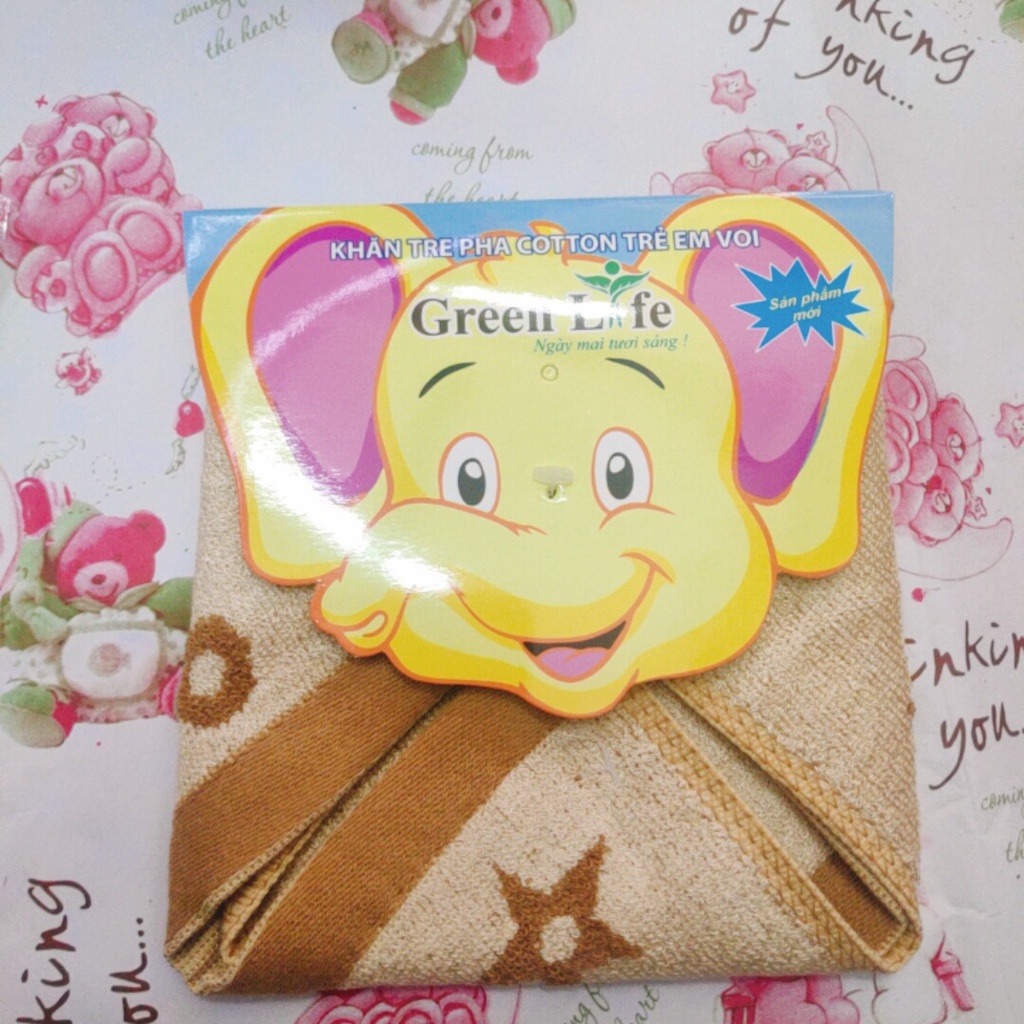 Khăn Mặt Trẻ Em Green Life Khăn Tre Pha Cotton Trẻ Em Voi  kích thước 30cm x 30 cm
