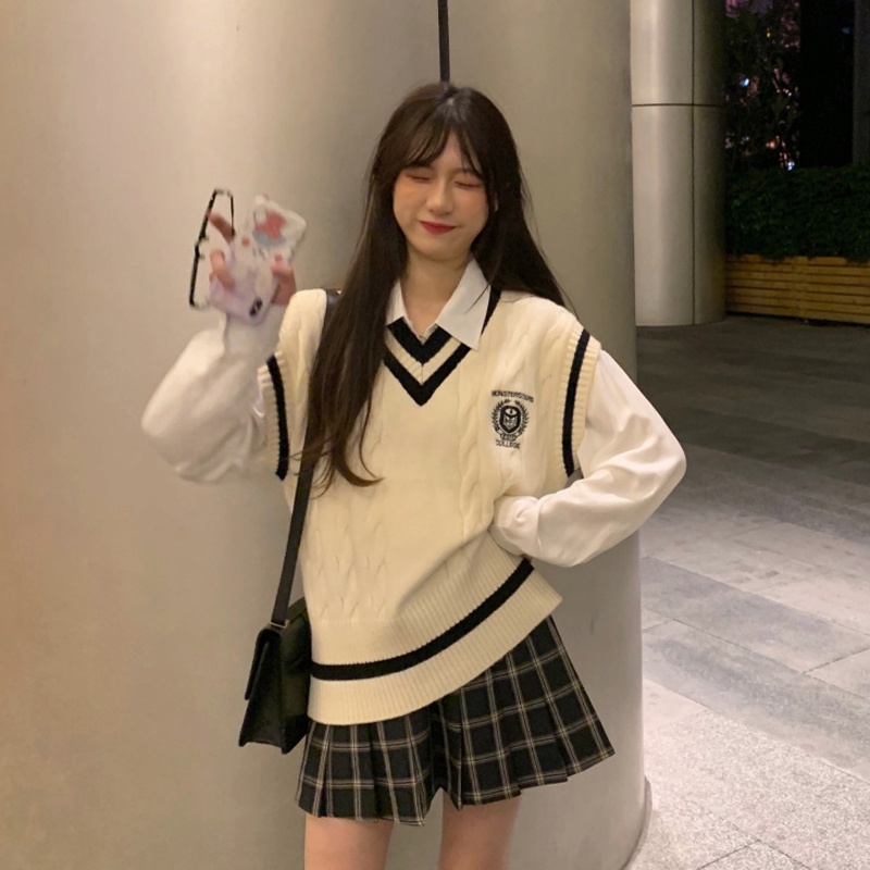 Áo Sweater Dệt Kim Không Tay Thời Trang Xuân Thu Cho Nữ