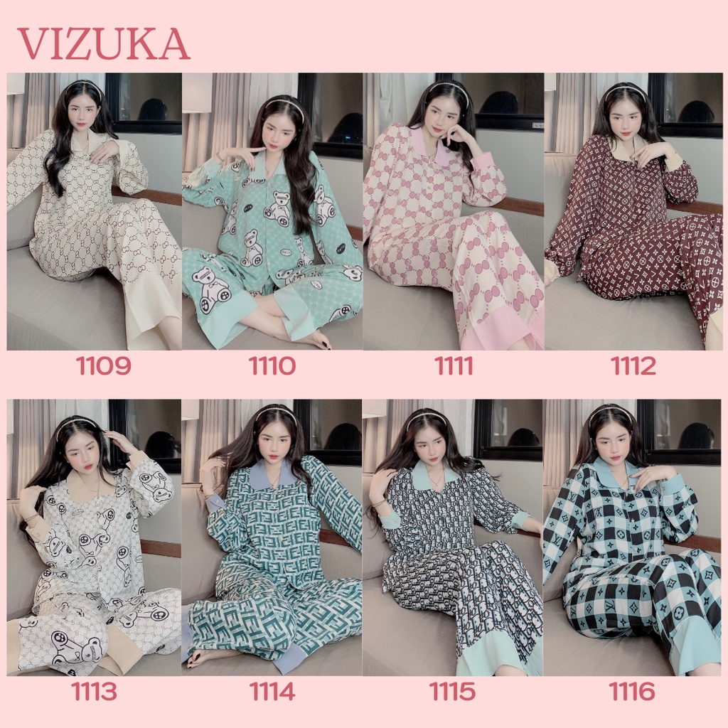Đồ bộ pijama lụa mặc nhà tay dài mango cao cấp họa tiết dễ thương VIZUKA