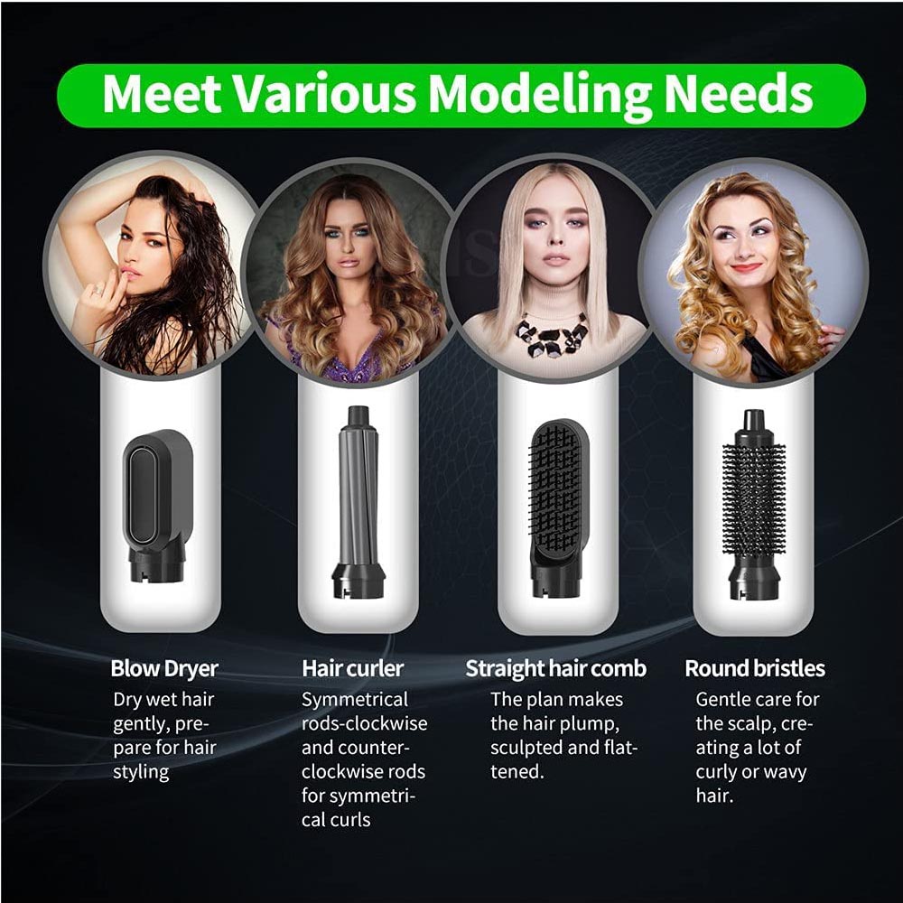 5in 1 Hair Dryer Styler Volumizer Straightener Curler Comb 1000W Hot Air Brush Hairdressing Tool