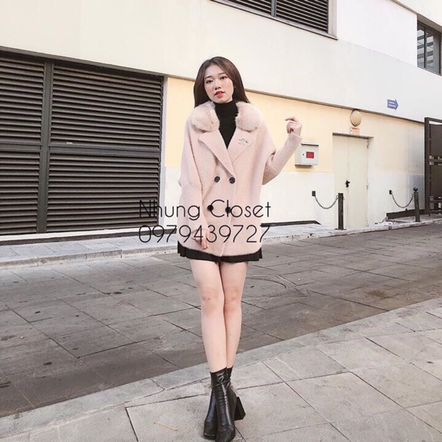 Khoác Len lông thỏ cổ lông kèm Tag CHANEI hot hit