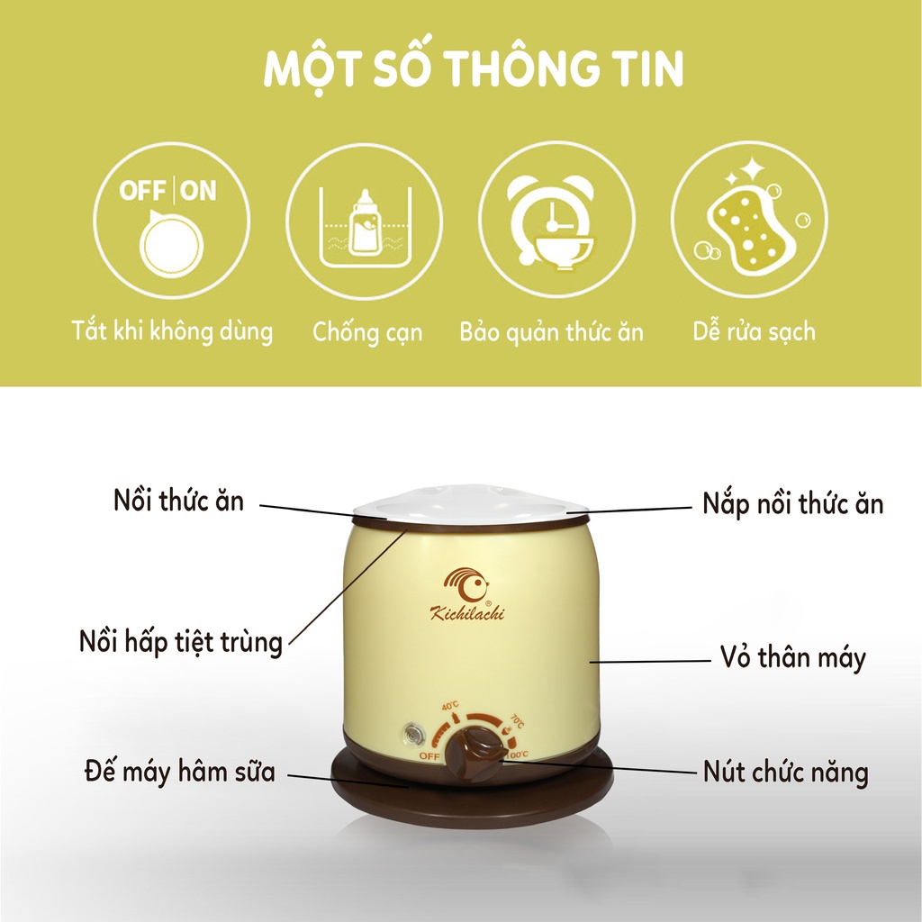 Máy ủ sữa / Máy hâm sữa &amp; thức ăn cho bình sữa siêu rộng 3 chức năng Kichilachi Kichi (Fatz Fatzbaby FB3003SL FB3002SL)