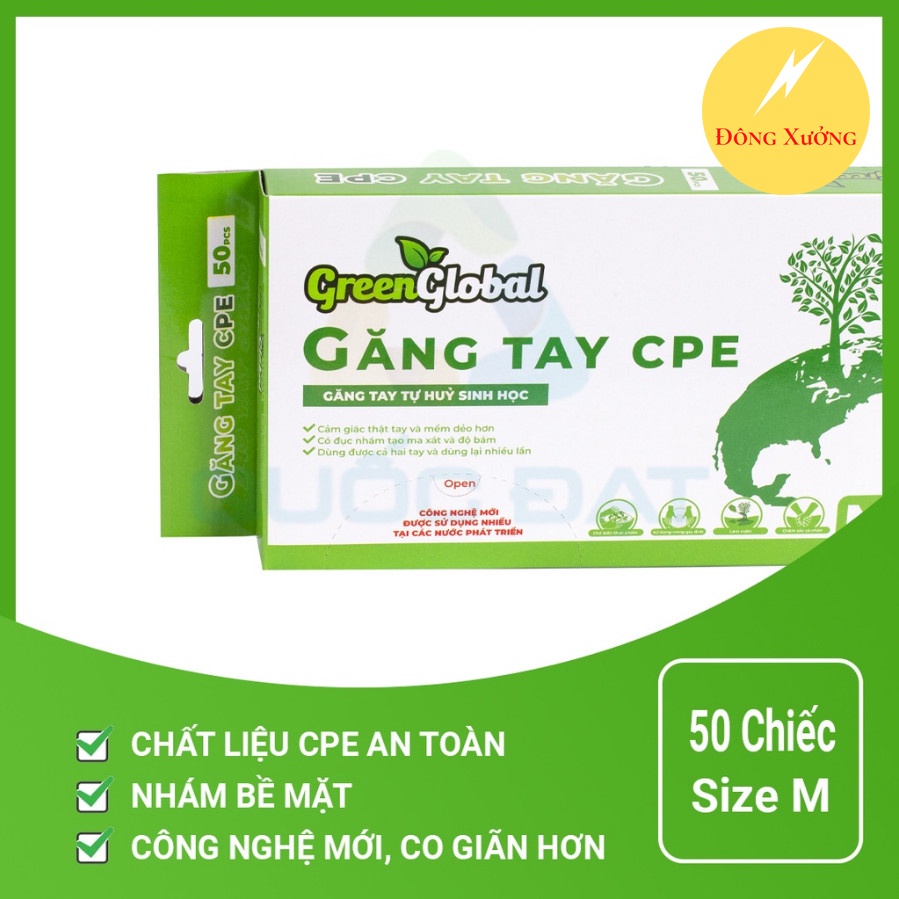 100% Chính Hãng - Găng tay Làm Bếp Tự Hủy Sinh Học CPE Green Global 50 Chiếc Size M