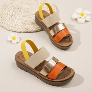 Giày sandal quai co giãn phối nhiều màu tương phản thời trang năng động cho nữ