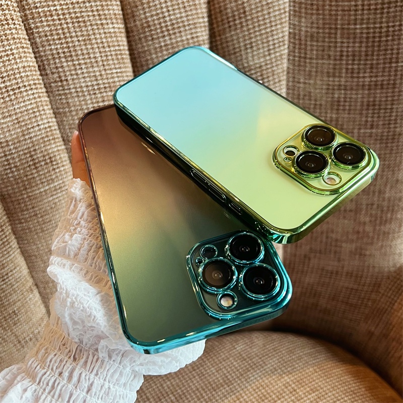 Ốp Điện Thoại Cứng Trong Suốt Mạ Điện Màu Gradient Chống Sốc Chống Bụi Cho iPhone 12 13 Pro Max