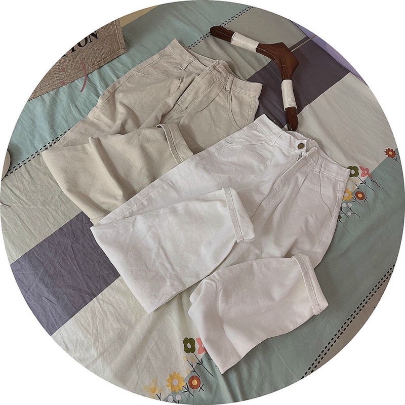 Quần baggy kaki basic màu trắng, kem đi học, đi làm, đi chơi Sun Fashion