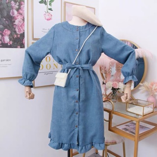 Váy dài tay thắt eo Hàn Quốc - (ORDER)