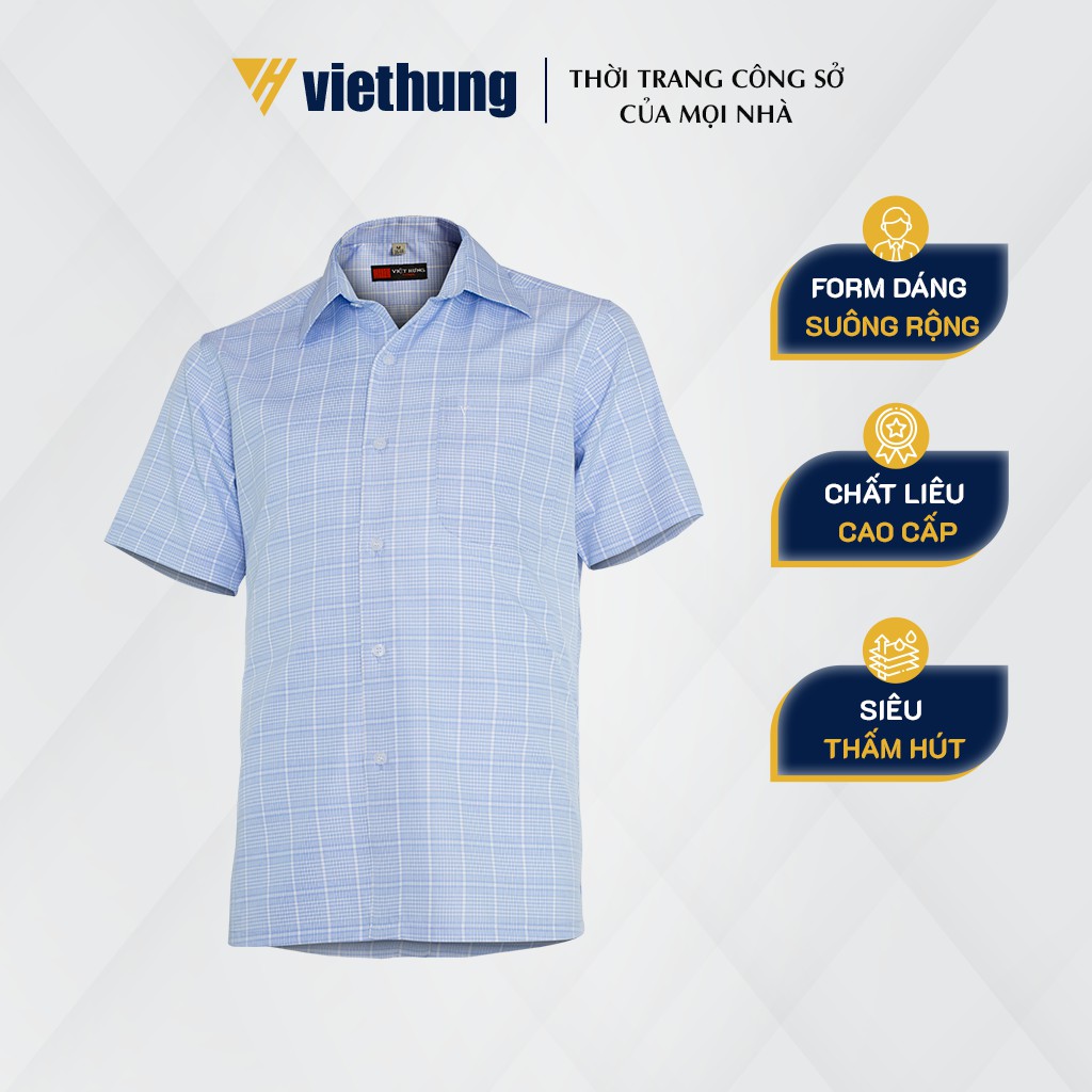 Áo Sơ Mi Nam Ngắn Tay Form Rộng VIỆT HƯNG Dáng suông Vạt Ngang Chất Vải lon Mỹ Thấm Hút Mồ Hôi AN88