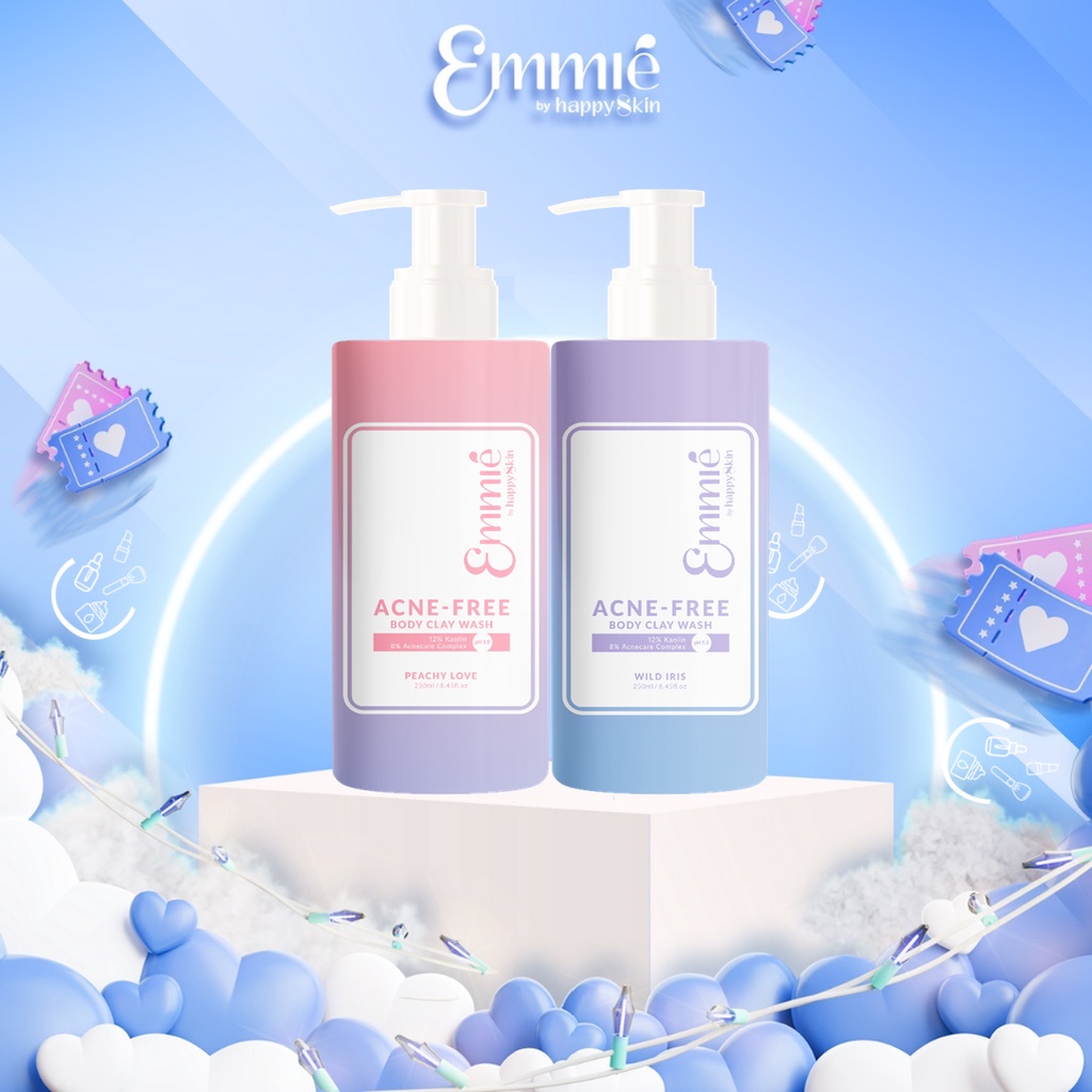 Sữa tắm đất sét giảm mụn lưng và cơ thể Emmié Acne Free Body 12% Clay Wash lưu hương hoa Emmie by Happy Skin x Luna Đào