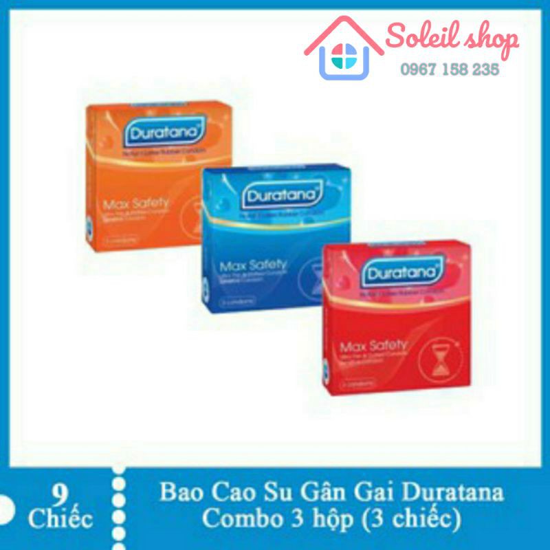 Bao cao su Duratana, có gai, siêu mỏng, không mùi tạo cảm giác gần gũi. hộp 3 chiếc