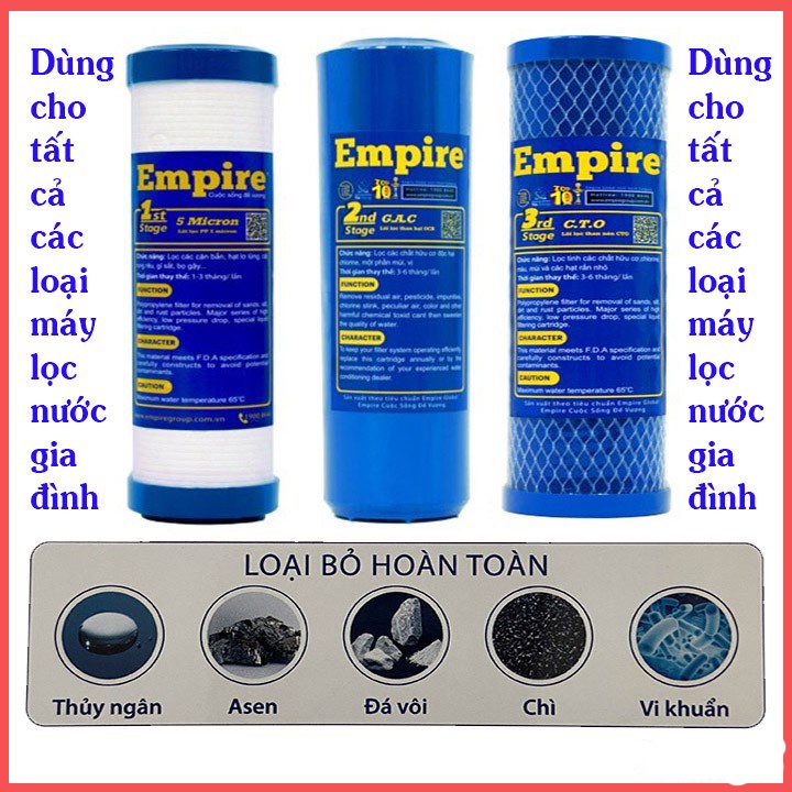 COMBO 3 Lõi lọc nước Empire số 1,2,3, Lựa chọn COMBO 2 lõi. 1 lõi lựa chọn