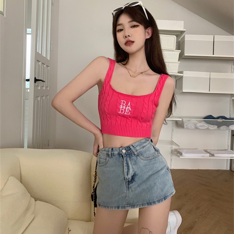 Áo Hai Dây Dệt Kim Mỏng Thêu Họa Tiết Thời Trang Cho Nữ