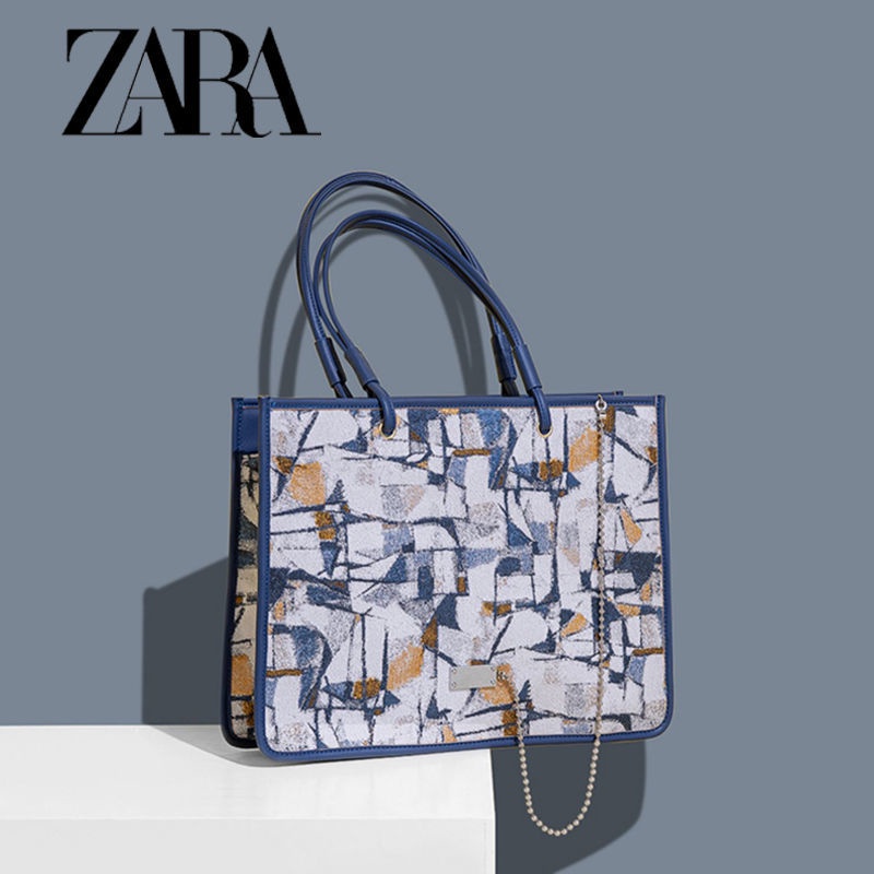 Túi Xách Nữ ZARA Họa Tiết Tranh Sơn Dầu Sức Chứa Lớn Phong Cách Mới