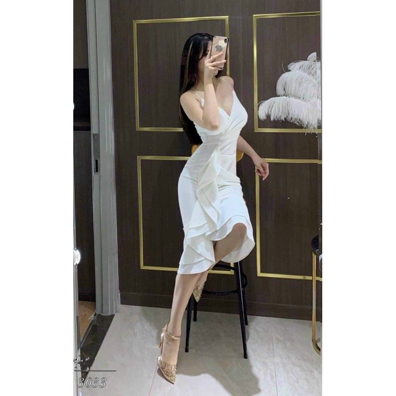 Đầm body 2 dây nhún bèo có MÚT NGỰC SIÊU XINH - MS21B - TRIPBLE T DRESS