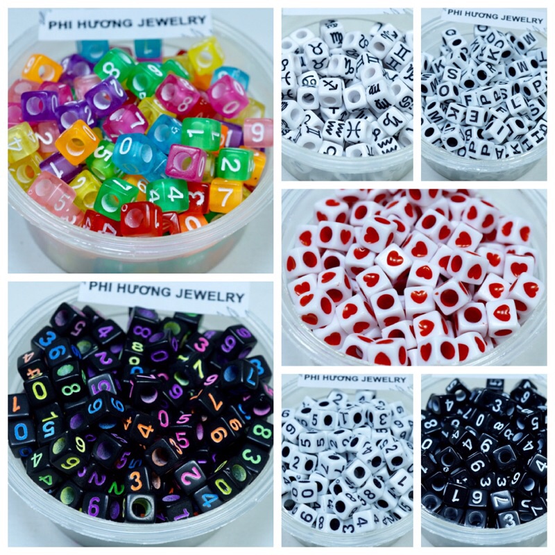 Gói 25Gr Hạt Cườm Nhựa Chữ / Số / Trái Tim / Cung Hoàng Đạo Xỏ Vòng Tay