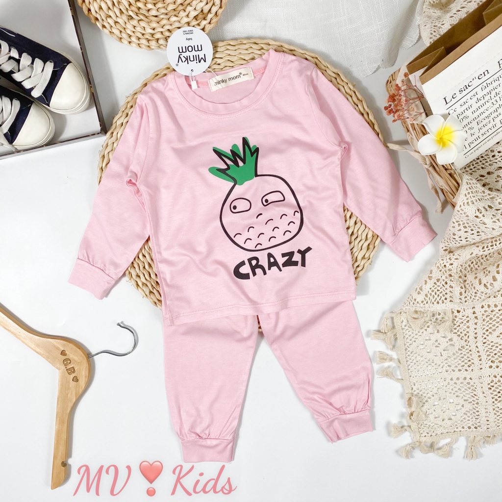 [SALE] Bộ Dài Tay Cho Bé Trai, Bé Gái Minky Mom Vải Thun Lạnh Quả Dứa Mặt Cười, Đồ Bộ Cho Bé Mặc Nhà Thu Đông MKMTD2157