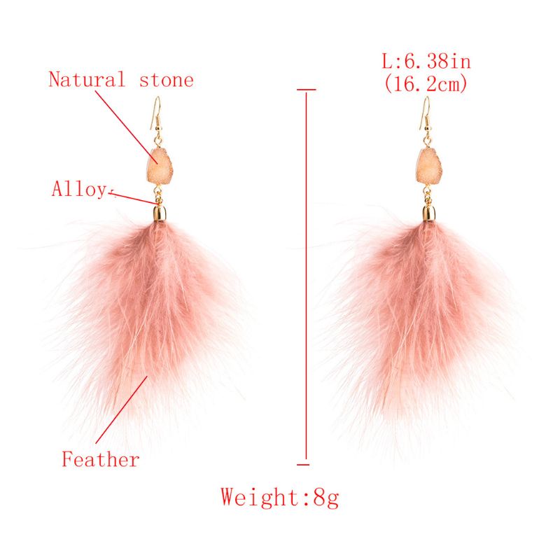 Khuyên tai dáng dài đính lông vũ màu hồng thời trang cho nữ