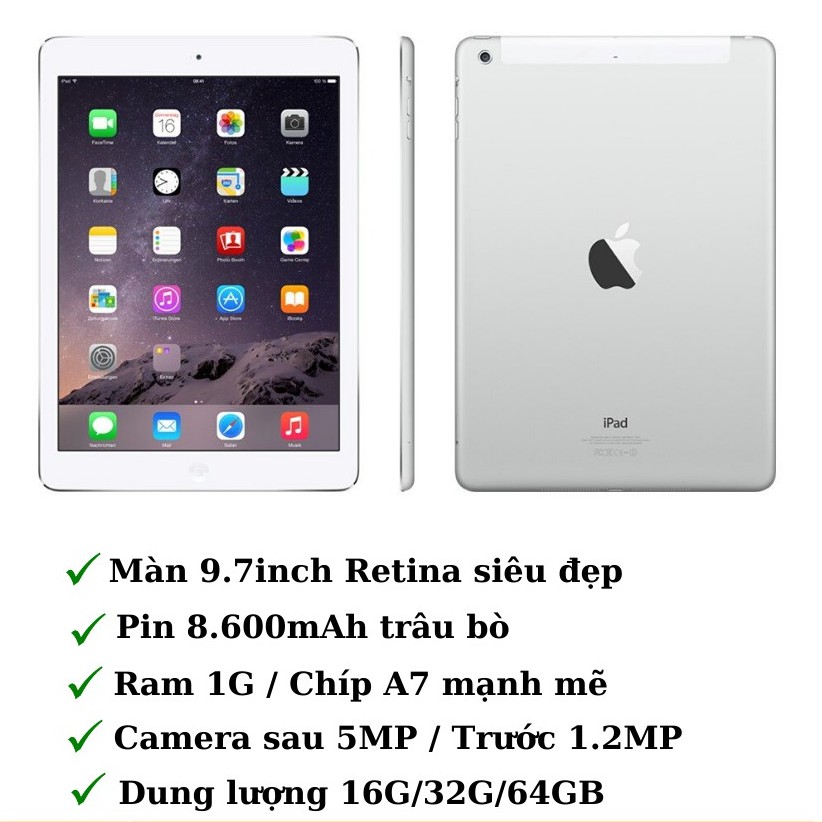 Máy tính bảng iPad Air - 32G /64GB (Wifi + 4G) Chính Hãng - Zin Đẹp 99% - Màn đẹp - Pin trâu - APPLE88