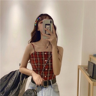 Sẵn_ áo hai dây croptop kẻ caro đỏ ( 3 ảnh cuối là ảnh thật)