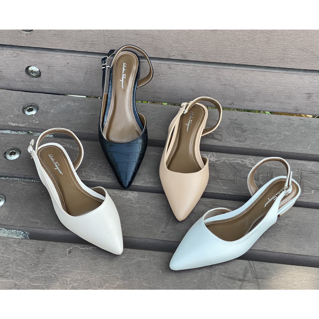 Giày cao gót Annmodels  slingback khoét eo mũi nhọn phối dây hở gót cao 2cm _Min331
