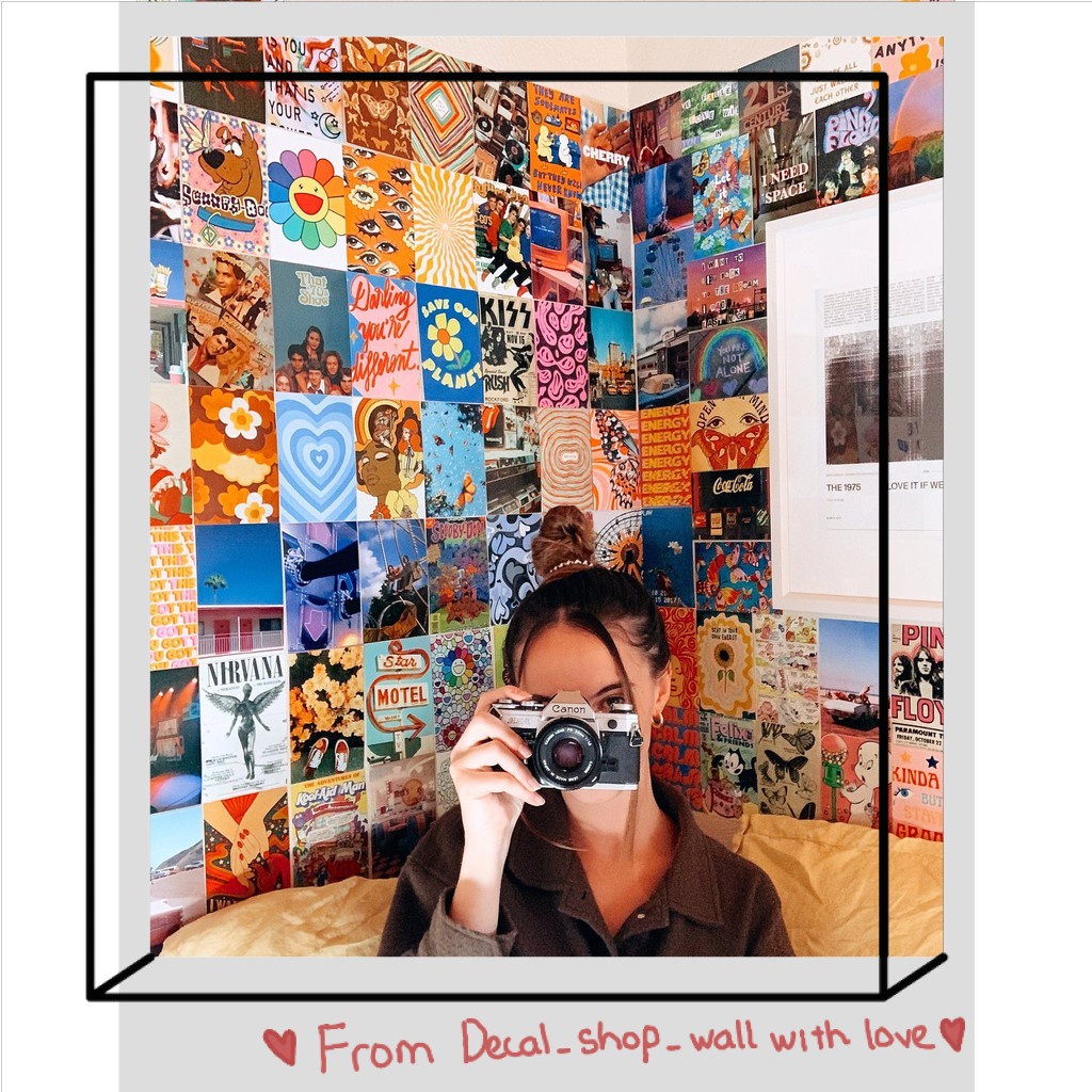 12 tấm Wall Collage decal keo sẵng, bền màu dán tường trang trí phòng ngủ - theme Cam xanh sặc sỡ
