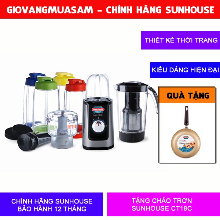 Máy xay sinh tố nhiều cốc đa năng SUNHOUSE SHD5328 + Tặng chảo trơn Sunhouse CT18C